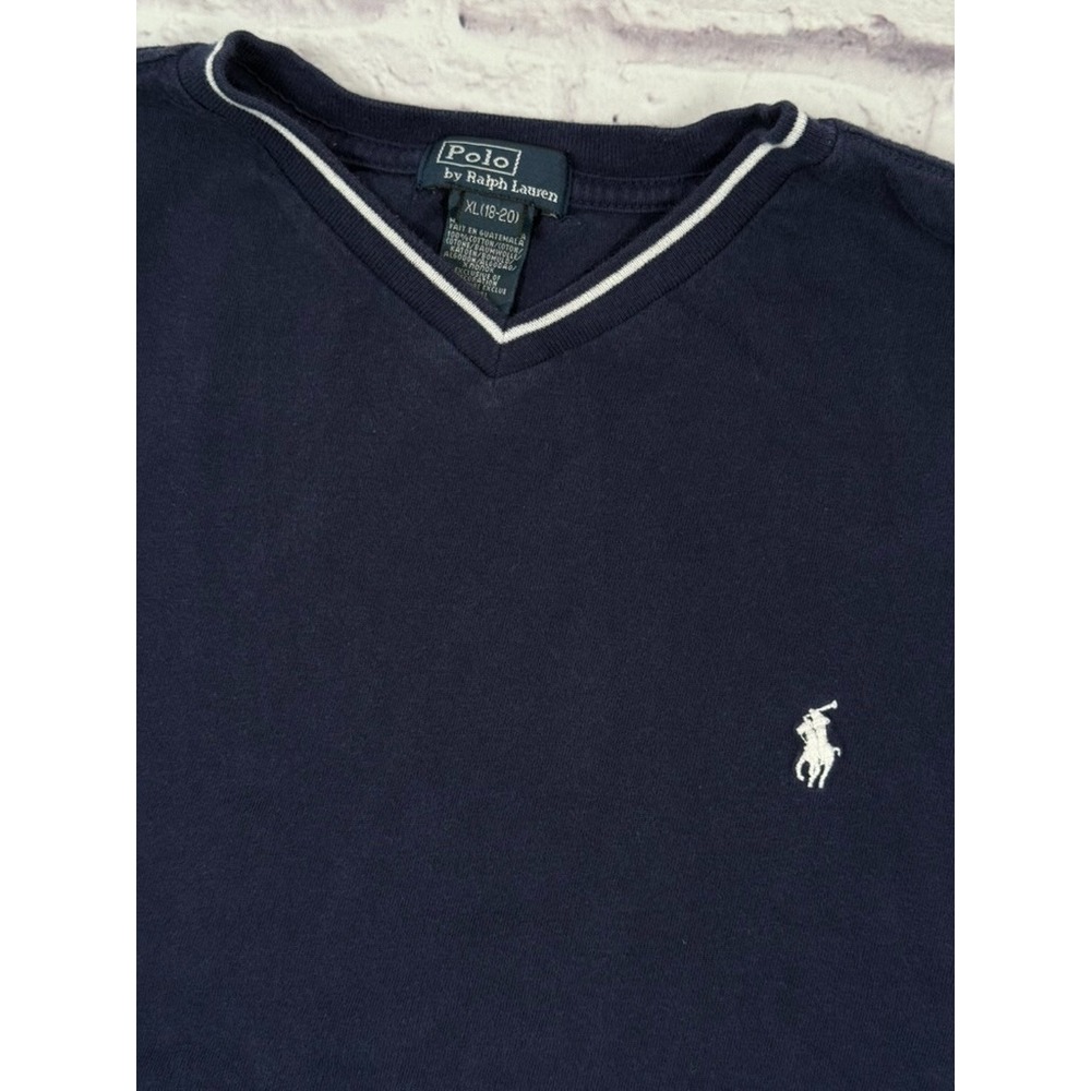 Polo Ralph Lauren T Shirt Boys XL (18-20) Blue Short Sleeve V-Neck 100% Cotton